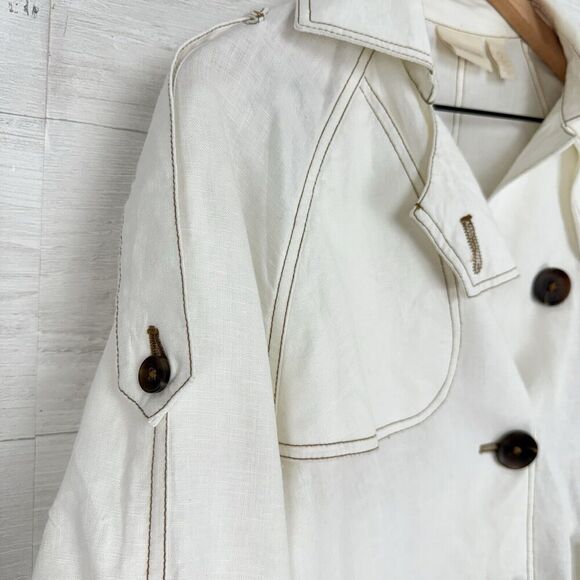 Chico’s 100% Linen Cropped Trench Jacket Women Small White Roll Sleeve Pockets - Picture 9 of 16